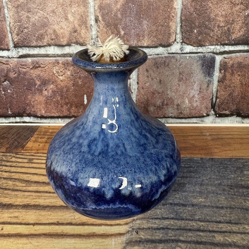 Vintage Cobalt Blue Studio Art Pottery Bud Vase Blue‎ Drip Glaze Signed USA